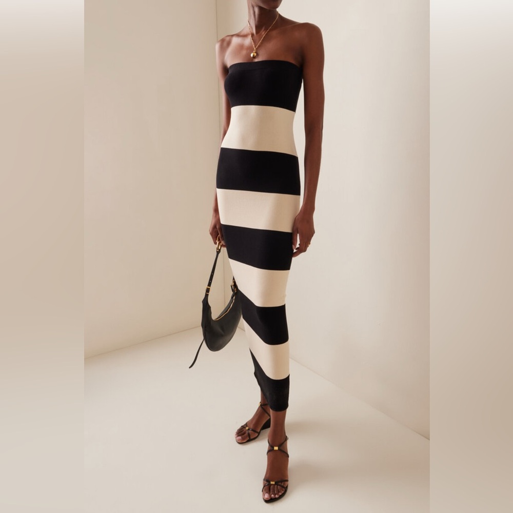 Posse Theo Striped Jersey Strapless Maxi Dress